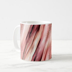 Rosa Erröten Burgund Gold Glitter Streifen Kaffeetasse