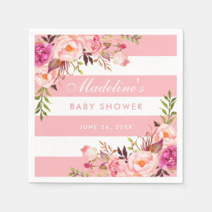 Rosa erröten gestreifte BlumenBabyparty Serviette