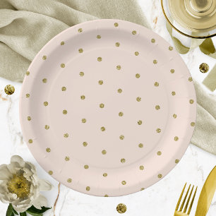 Rosa Erröten Gold Glitter Tupfenmuster  Pappteller