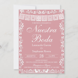 Rosa Erröten Nuestra Boda Papel Picado Hochzeit Einladung
