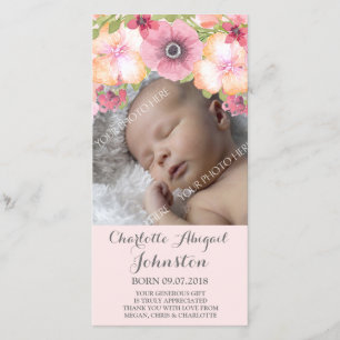 Rosa erröten PastellBlumen danken Ihnen zu duschen Dankeskarte