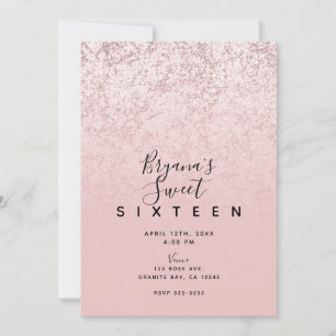 Rosa Erröten Rosen Gold Glitter Marmor Glam Süße 1 Einladung