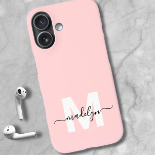 Rosa Errötend Elegant Minimal Name Monogramm iPhone 16 Hülle