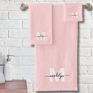 Rosa Errötend Elegant Minimal Schriftzug Namensmon Badhandtuch Set