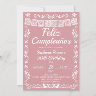 Rosa errötend Feliz Cumpleaños 50. Geburtstag Einladung
