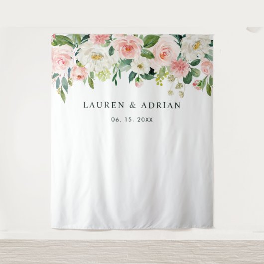 Rosa errötende Blüten-Hochzeitskulisse Wandteppich (Vorderseite)
