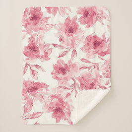 Rosa errötende Blüten Wasserfarben Gemalt Luftige  Sherpadecke