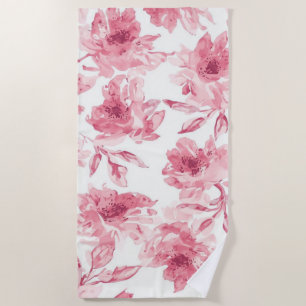 Rosa Errötende Blüten Wasserfarben Gemalt Luftige  Strandtuch
