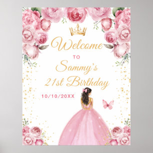 Rosa errötende Brünette-Haar Prinzessin Geburtstag Poster