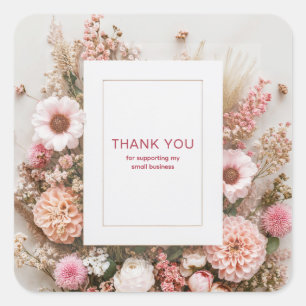 Rosa errötende Dahlie getrocknete Floral Boho Rahm Quadratischer Aufkleber