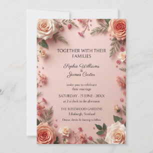 Rosa errötende Farn-Blumen-Hochzeitseinladung Einladung
