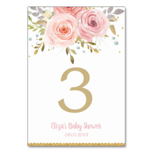 Rosa Errötende Florale Baby-Brautparty Geburtstag Tischnummer