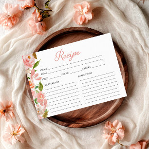Rosa errötende Florale Hochzeitsdusche Rezeptkarte Einladung