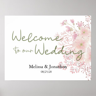 Rosa errötende Magnolien-Blumen-Hochzeitsposter Poster