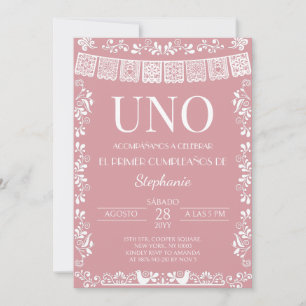 Rosa errötende Papel Picado UNO Erste Mädchen-Einl Einladung