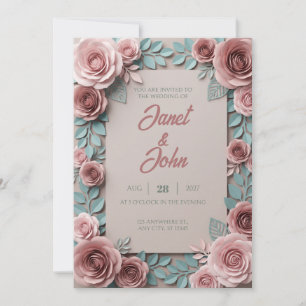 Rosa errötende Papierausschnitt 3D Florale Hochzei Einladung