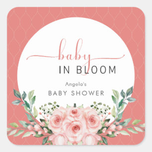 Rosa errötende Rose Baby in Bloom Dusche Quadratischer Aufkleber