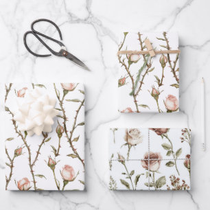 Rosa errötende Rosen Floral Geburtstag Geschenkpapier Set