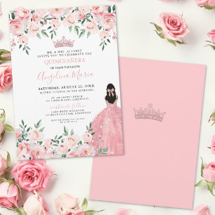 Rosa Errötende Rosen Florale Quinceanera-Einladung Einladung