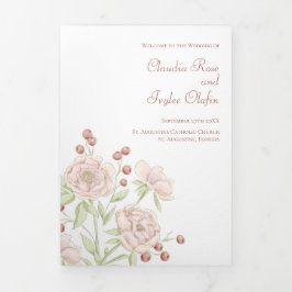 Rosa errötende Rosen Hochzeitsprogramme modern Dreifach-gefaltete Programmkarte