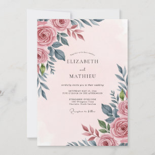 Rosa Errötende Stille Botanische Hochzeit Einladung