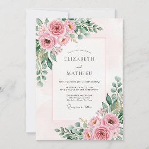 Rosa Errötende Stille Florale Hochzeit Einladung