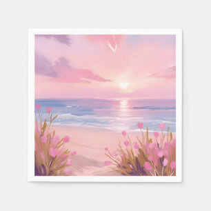 Rosa Errötende Strand Sonnenuntergang Pastell Wass Serviette