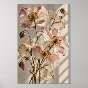 Rosa errötende Wildblumen und durchsichtige Blätte Poster