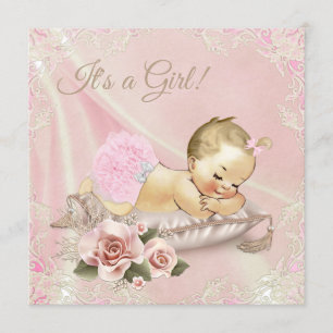 Rosa errötendes blondes Mädchen Baby Shower Einladung