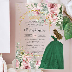 Rosa errötendes Blumen-Emerald-Quinceañera-Sweet 1 Acryleinladungen