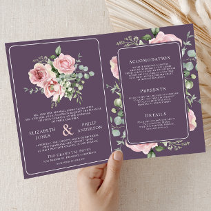 Rosa errötendes Blumen-Eukalyptus-Staub-Hochzeit i Einladung