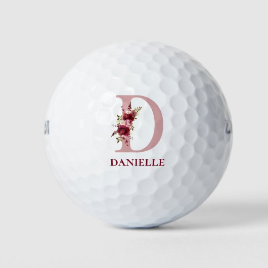 Rosa errötendes Blumeninitial D Monogramm Golfball (Vorderseite)