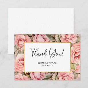Rosa errötendes Floral-Aquarell-Junggesellinnen-Ab Dankeskarte