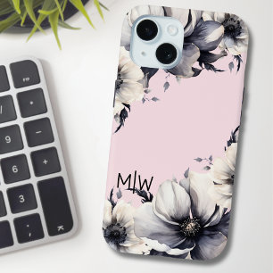 Rosa errötendes florales Anfangsmonogramm Case-Mate iPhone Hülle