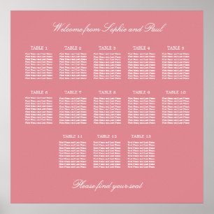 Rosa Errötung 13 Tisch Hochzeit Sitzordnung Poster