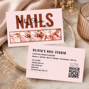 Rosa Errötung 5 Foto Qr-Code Line-Art Nagelstudio Visitenkarte