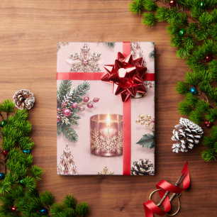 Rosa Errötung Burgunder Weihnachtskerzenlicht Geschenkpapier