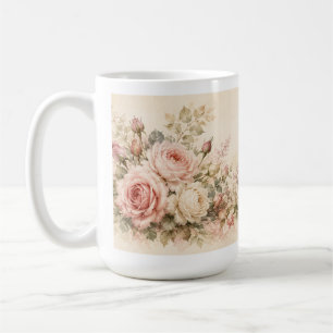 Rosa Errötung Cottage-Garten Aquarell Kaffeetasse