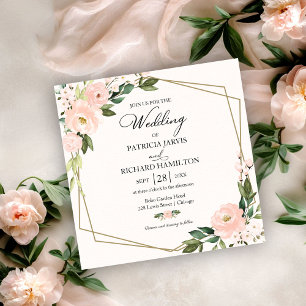 Rosa Errötung Florale Geometrische Hochzeitseinlad Einladung