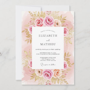 Rosa Errötung Prächtige Rosenhochzeit Einladung