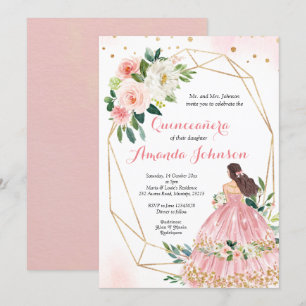 Rosa Errötung Prinzessin Quinceañera Einladung