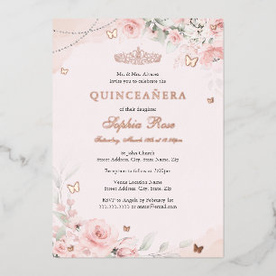 Rosa Errötung Soft Rose Schmetterling Quinceanera  Folieneinladung