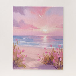 Rosa Errötung Strand Sonnenuntergang Pastell Wasse Puzzle