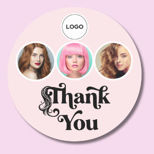 Rosa Errötungs-3-Foto-Friseur-Logo-Danke Runder Aufkleber
