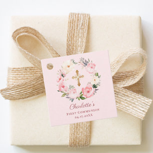 Rosa Errötungs-Blumenkranz Erste Kommunion DIY Geschenkanhänger