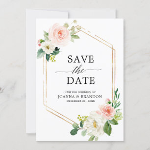 Rosa Errötungs-Blumenmuster Moderne Geometrie Gold Save The Date