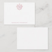Rosa Errötungs-Crest Klassisches Monogramm Mitteilungskarte (Vorne/Hinten)