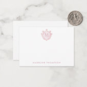 Rosa Errötungs-Crest Klassisches Monogramm Mitteilungskarte (Vorderseite/Rückseite Beispiel)