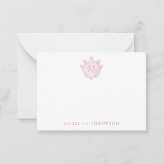 Rosa Errötungs-Crest Klassisches Monogramm Mitteilungskarte (Vorderseite)