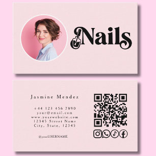 Rosa Errötungs-Foto-Nägel QR-Code Social Icons  Visitenkarte